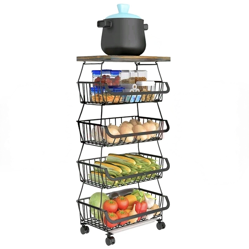 Snack-Cart-with-Wheels-4-Tier-Adjustable-Fruit-Rack-